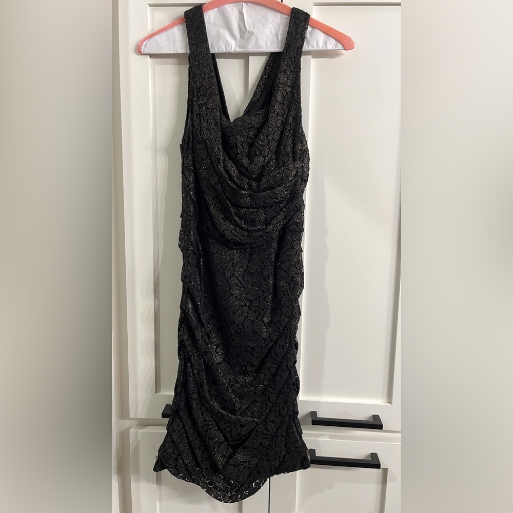 Rouched black cocktail dress